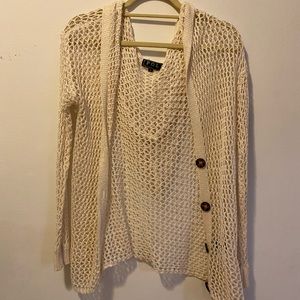 White knit cardigan with hood